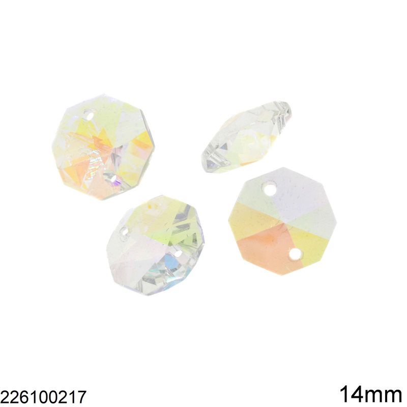 Octagon Crystal with Two Holes 14mm