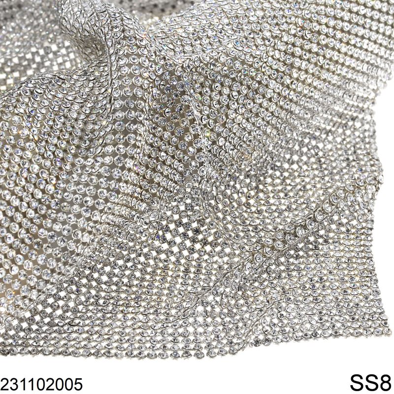 Brass Mesh Fabric with Rhinestones SS8, Crystal Silver plated NF
