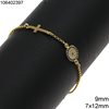 Silver 925 Bracelet with Cross 7x12mm and Evil Eye 9mm, Gold Plated