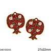 New Years Lucky Charm Pomegranate with Enamel 27x22mm,Red Gold plated NF