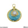 Semi Precious Round Pendant Cat Eye with Freshwater Pearl 28mm