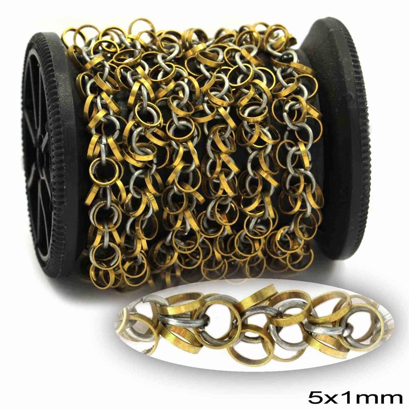 Iron Link Chain with Brass Rings 5x1mm, Raw