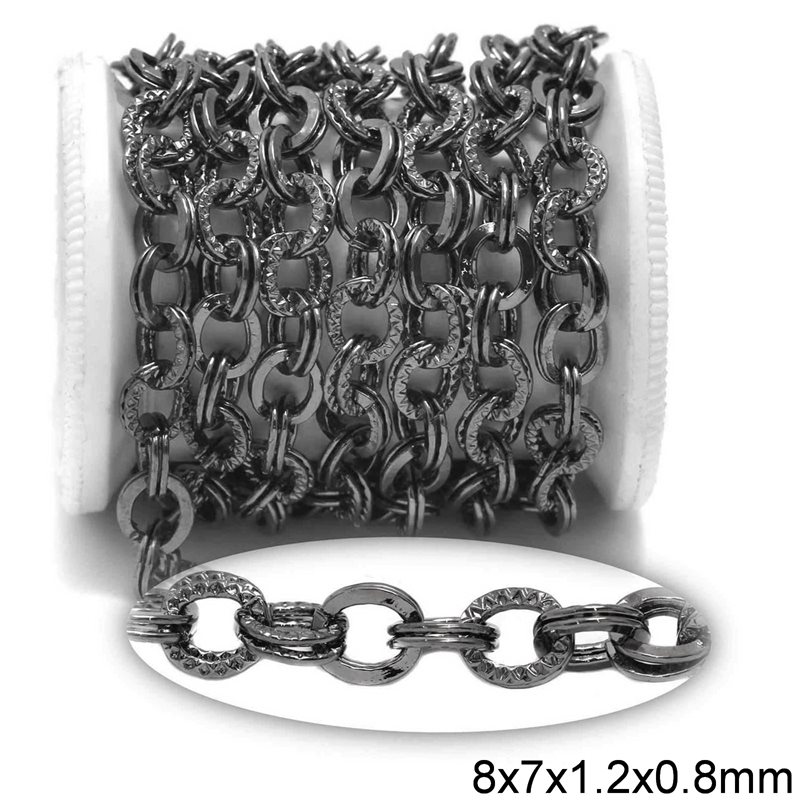 Iron Double Link Chain Flat Wire 8x7x1.2x0.7mm, Black Nickel Color NF