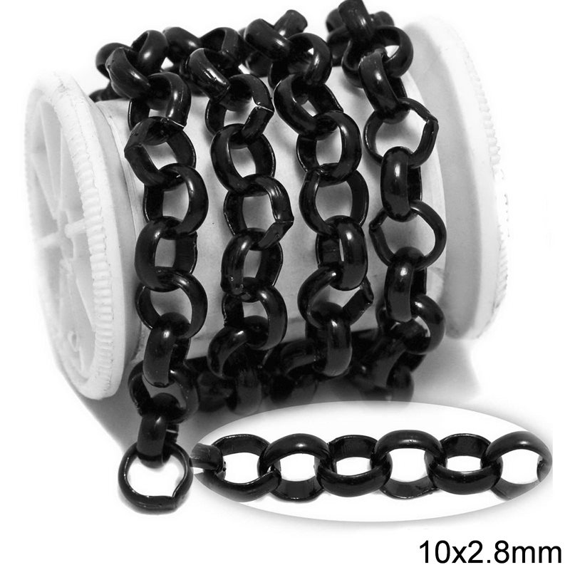 Iron Rolo Chain 10x2.8mm, Black color NF