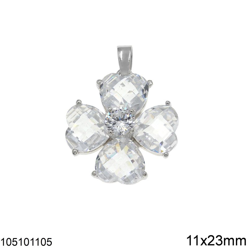 Silver 925 Pendant Cross with Zircon Hearts 11x23mm