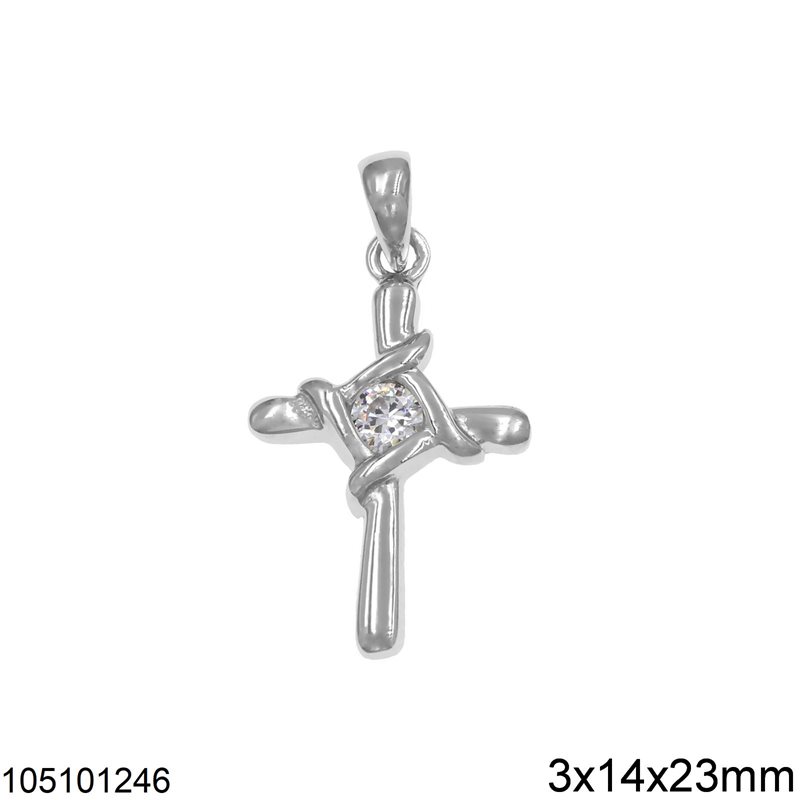 Silver 925 Pedant Cross with Zircon 3x14x23mm