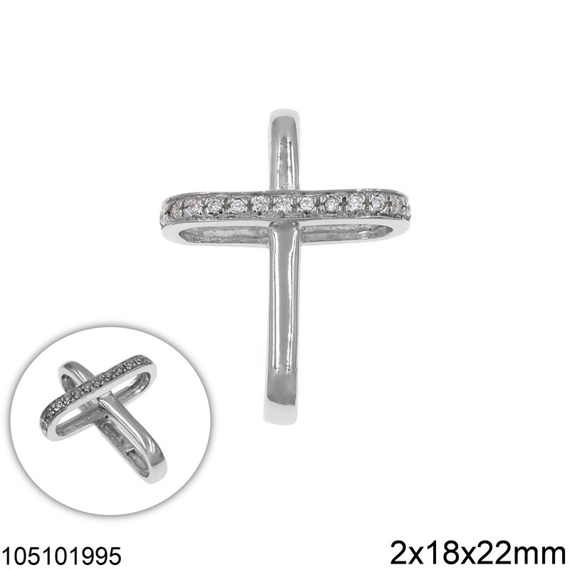 Silver 925 Pendant Cross with Zircon 2x18x22mm