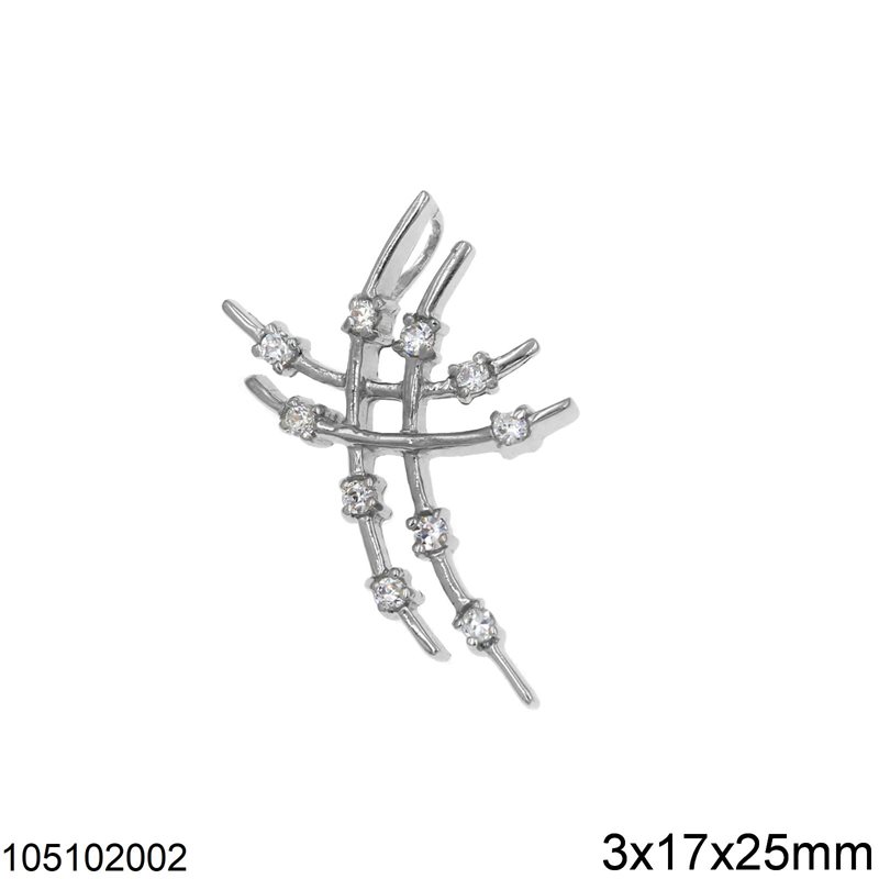 Silver 925 Pendant Cross with Zircon 3x17x25mm