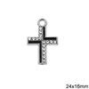 Casting Pendant Cross with Enamel and Rhinestones 24x16mm, Nickel color NF