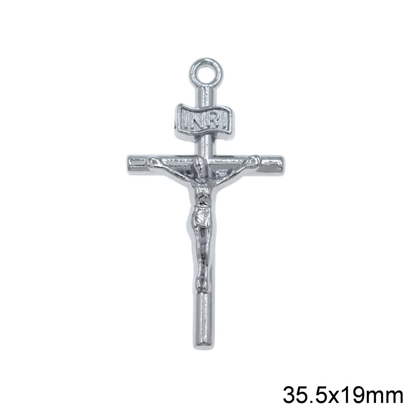 Casting Pendant Cross with Crucified Jesus 35.5x19mm, Nickel color NF