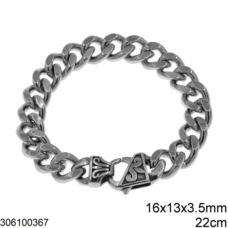 Stainless Steel Male Gourmette Chain Bracelet 16x13x3.5mm, 22cm