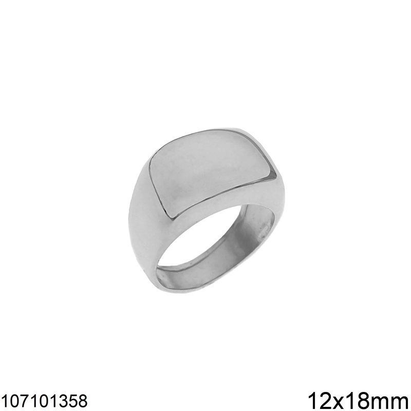 Silver 925 Male Ring with Shine Finish Plate 12x18mm