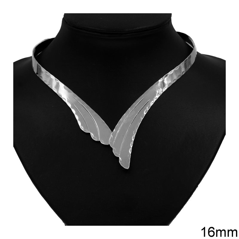 Silver 925 Loustre Flat 'V' Collar Necklace 16mm