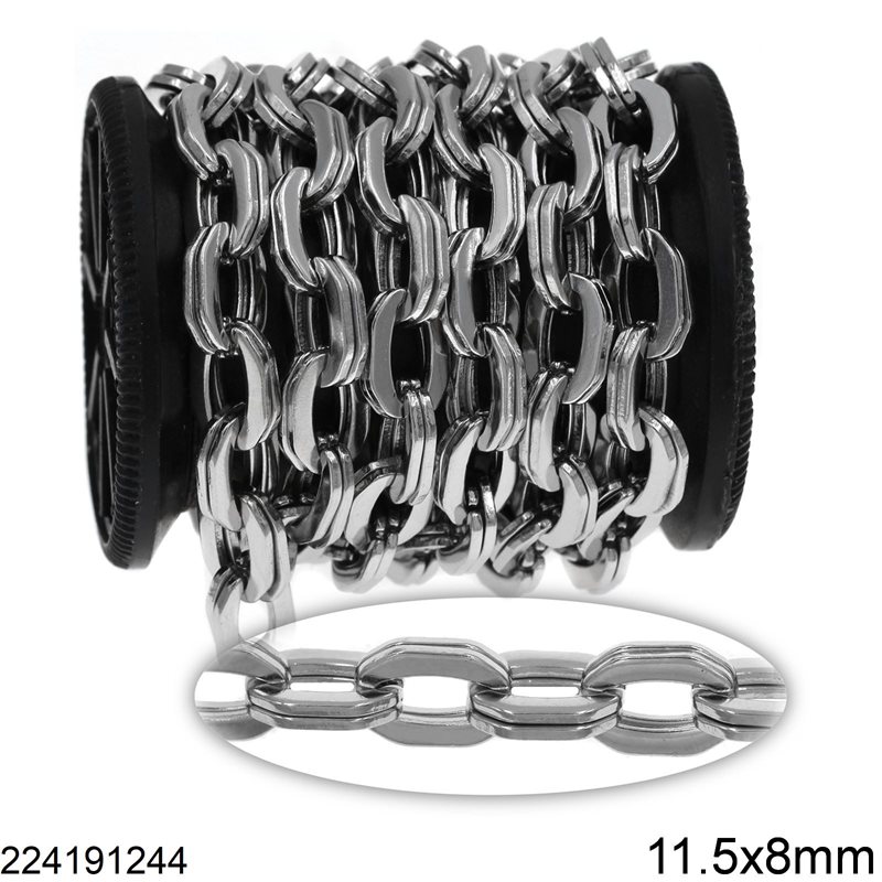 Stainless Steel Double Octagon Link Chain Flat Wire 11.5x8mm