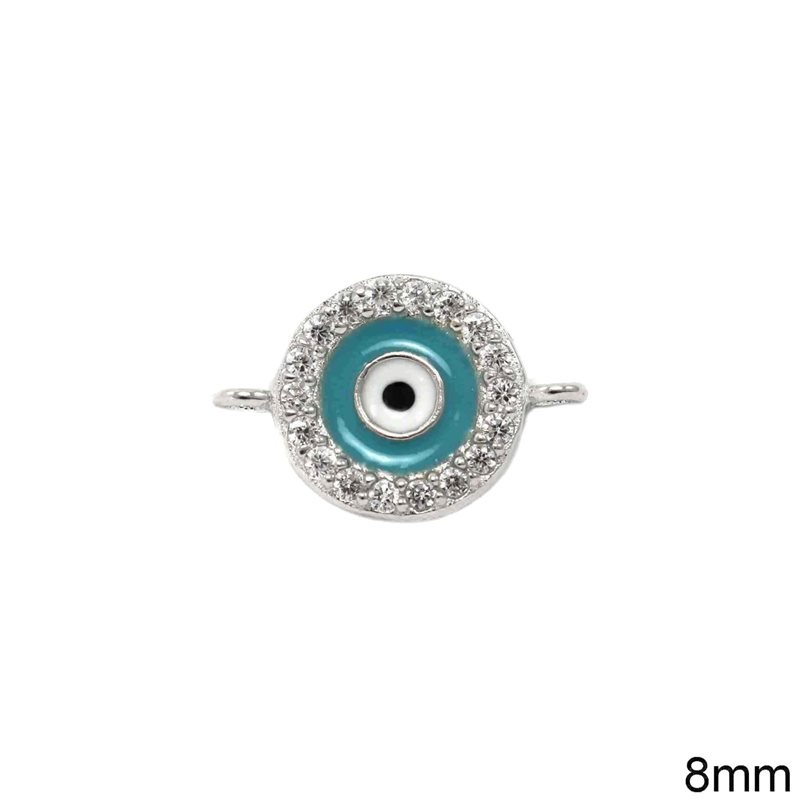Silver 925 Spacer Evil Eye with Zircon and Enamel 8mm