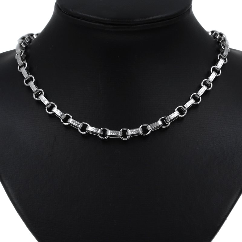 Stainless Steel Link Chain with Oval Textured Ring 10x6.5x2.8mm and Round Link 7x3mm