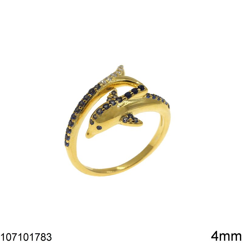 Δαχτυλίδι Ασημένιο 925 Δελφίνι με Πέτρες 4mm
