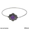 Silver 925 Bracelet with Flower 20mm & Round Semi Precious Stone 10mm