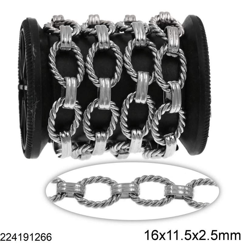 Stainless Steel Twisted Oval Link Chain 16x11.5x2.5mm