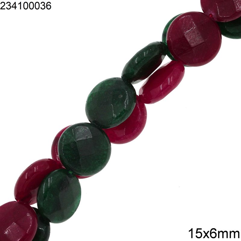 Jade Flat Faceted Round Beads 15x6mm