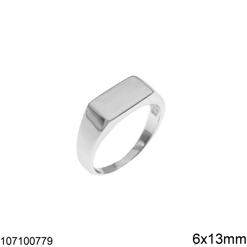 Δαχτυλίδι Ασημένιο 925 Ανδρικό Πλάκα Λουστρέ 6x13mm