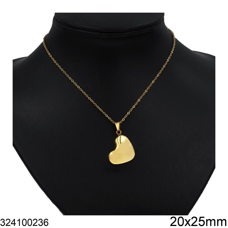 Κολλιέ Ατσάλινο Καρδιά Πομπέ 20x25mm, Χρυσό