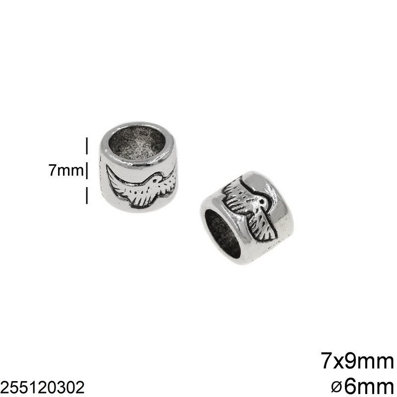 Casting Bead 7x9mm with Hole 6mm, Antique silver plated NF