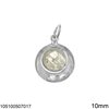 Silver 925 Pendant Disk 17mm with Round Stone 10mm