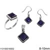 Silver 925 Set  of Pendant, Ring & Hook Earrings with Square Semi Precious Stone 8-10mm
