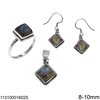 Silver 925 Set  of Pendant, Ring & Hook Earrings with Square Semi Precious Stone 8-10mm