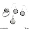 Silver 925 Set of Pendant, Ring & Hook Earrings with Semi Precious Stone 10mm