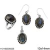 Silver 925 Set of Pendant, Ring & Hook Earrings with Semi Precious Stone 10mm