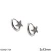 Silver 925 Hoops Earrings 2x13mm Starfish with Zircon 8mm