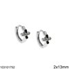 Silver 925 Hoops Earrings 2x13mm Cross with Zircon 6mm