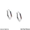 Silver 925 Hoops Earrings with Zircon 2x13x15mm