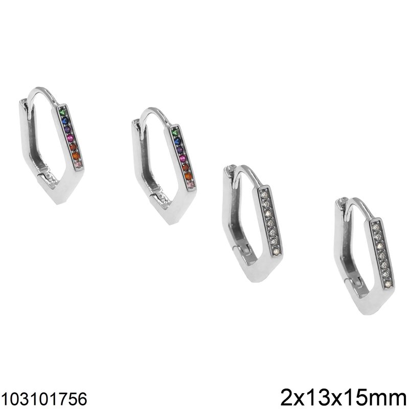 Silver 925 Hoops Earrings with Zircon 2x13x15mm