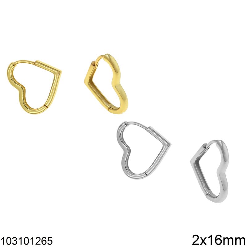 Silver 925 Hoops Earrings Heart 2x16mm