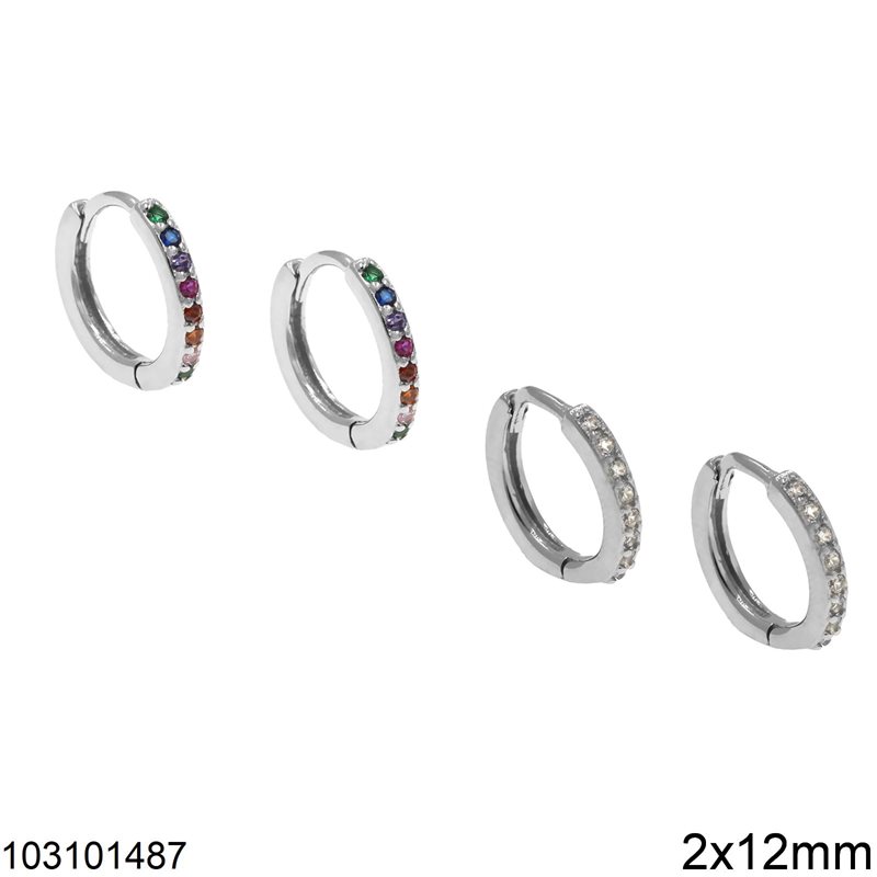 Silver 925 Hoops Earrings with Zircon 2x12mm