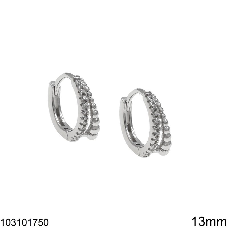 Silver 925 Hoops Earrings with Zircon and Balls 13mm