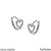 Silver 925 Hoops Earrings 1x11mm Heart with Zircon 7mm