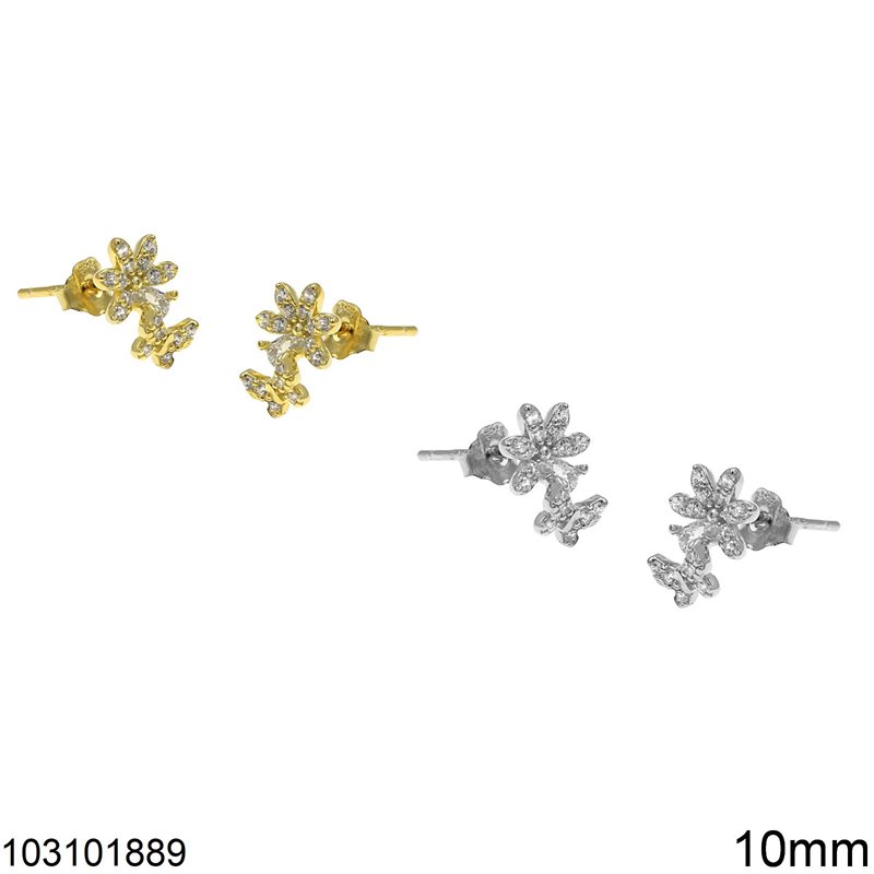 Σκουλαρίκια Ασημένια 925 Καρφάκι Μαργαρίτα 6mm και Πεταλούδα 4mm με Ζιργκόν