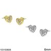 Silver 925 Stud Earrings Heart with Zircon 6mm