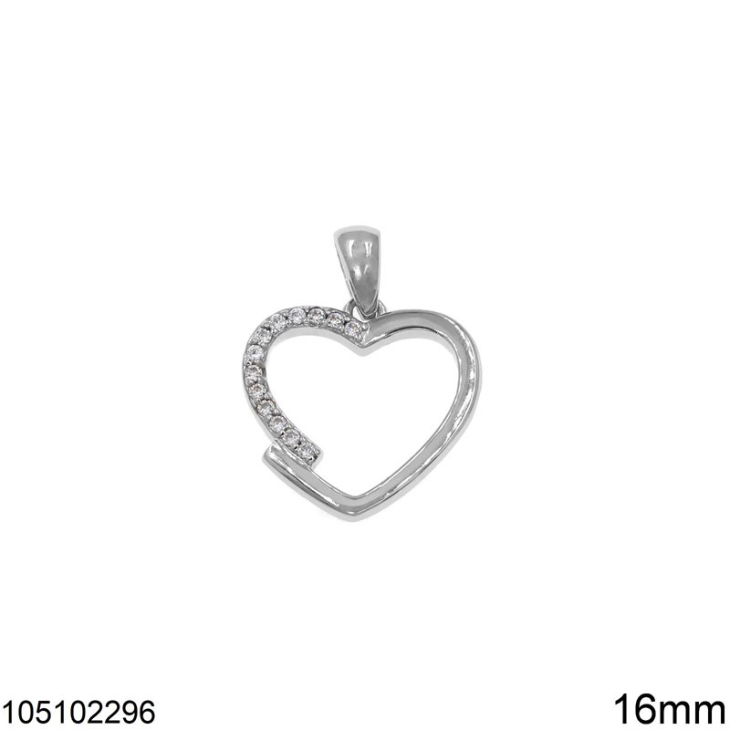 Silver 925 Pendant Heart Outline with Zircon 16mm
