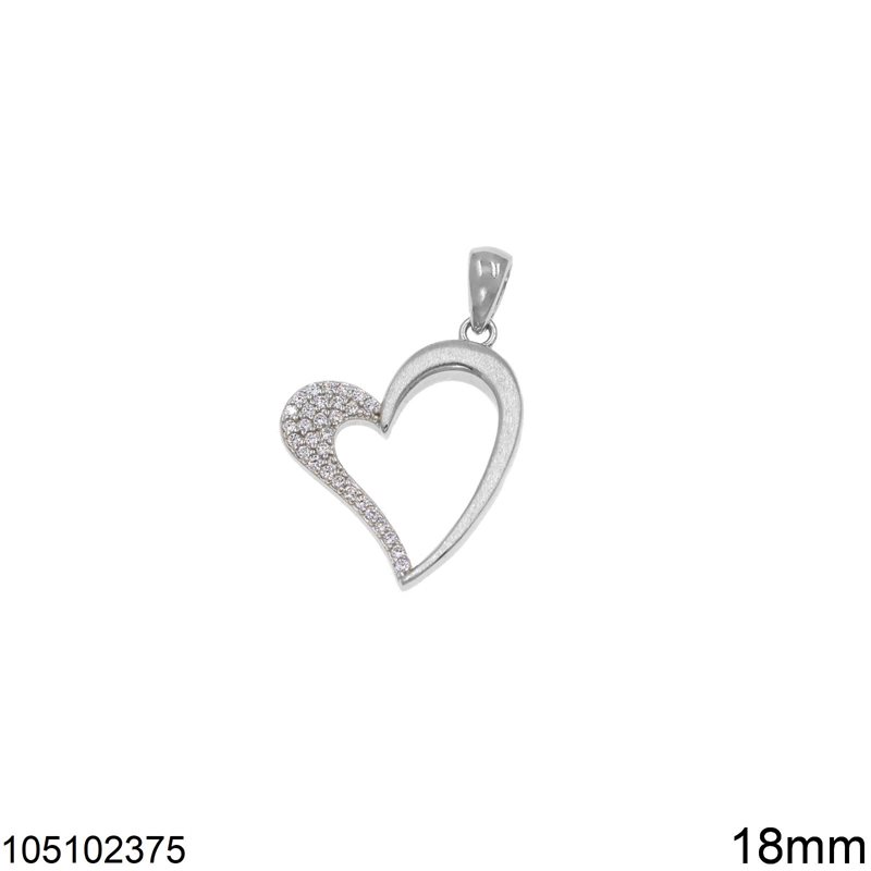 Silver 925 Pendant Heart Outline with Zircon 18mm