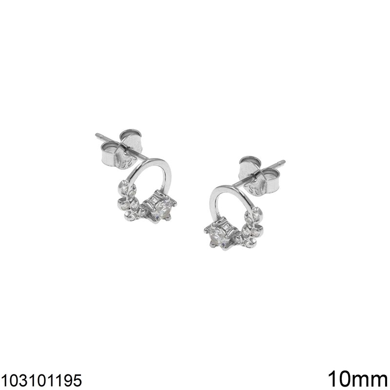 Silver 925 Stud Earrings Wreath with Zircon 10mm