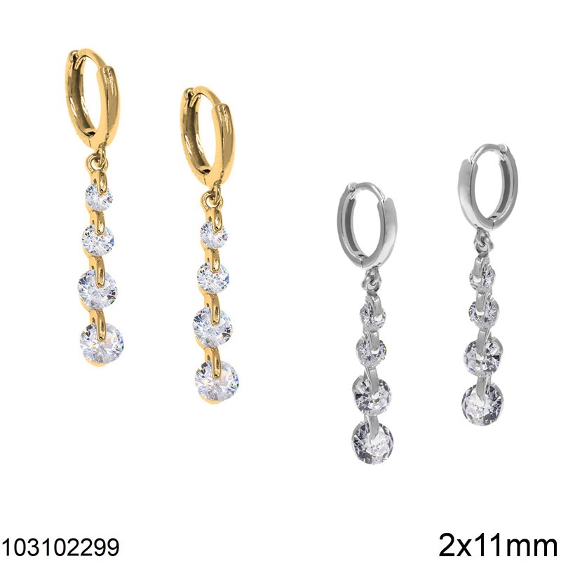 Silver 925 Hoop Earrings 2x11mm with Zircon 20mm