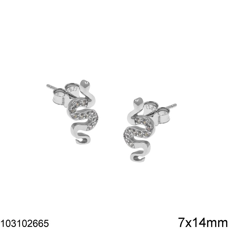 Σκουλαρίκια Ασημένια 925 Καρφάκι Φίδι με Ζιργκόν 7x14mm