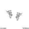 Silver 925 Stud Earrings Snake with Zircon 7x14mm