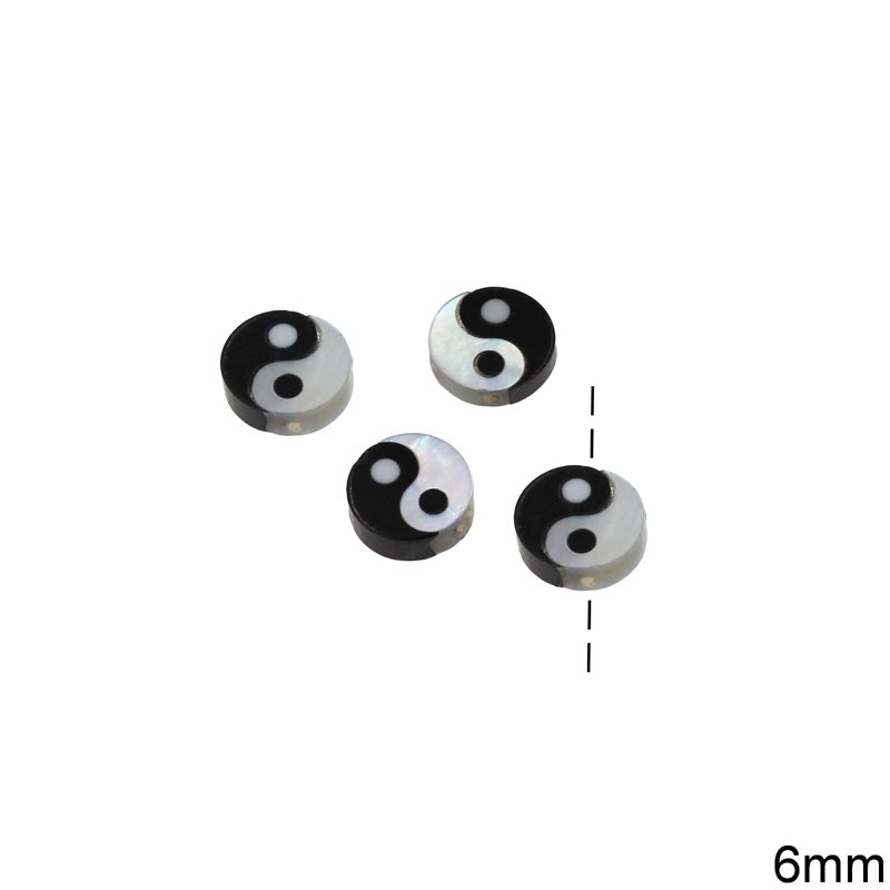 MOP and Onyx Round Beads Yin Yang 6mm