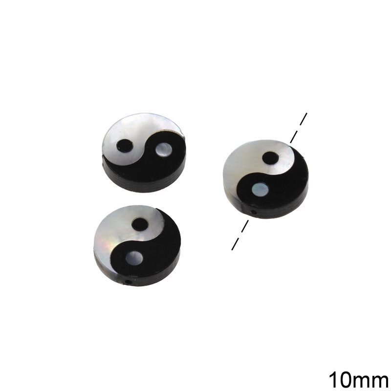 MOP and Onyx Round Beads Yin Yang 10mm